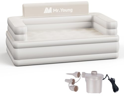 Mr.Young Inflatable Sofa for Home & Outdoor | Velvet Surface | Air Pump Included | 2-in-1 Valve | Portable Folding Sofa | 60 x 33 x 34 | Double