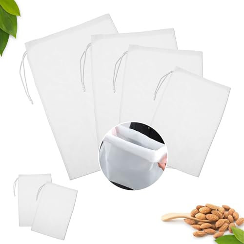 4pcs Reusable Nut Milk Bag, Fine Mesh Drawstring Cheese Cloth Ideal for Celery Fruit Juice Soy Milk Yogurt Cold Brew Coffee Tea Beer and Straining Almond Milk, Available in 4 Sizes.