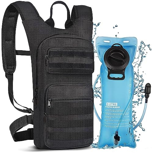 Wiserset Trinkrucksack mit 3-Liter-TPU-Blase, taktischer Molle-Rucksack für Damen und Herren, Leicht und Langlebig, Trinkrucksack zum Wandern, Radfahren, Laufen und Klettern, Schwarz