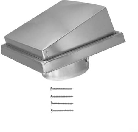 Copertura per cappa aspirante per bocchetta dell'asciugatrice, in acciaio inox 304, con cappa da 100 mm, griglia anti-insetti e otturatore (100 mm)