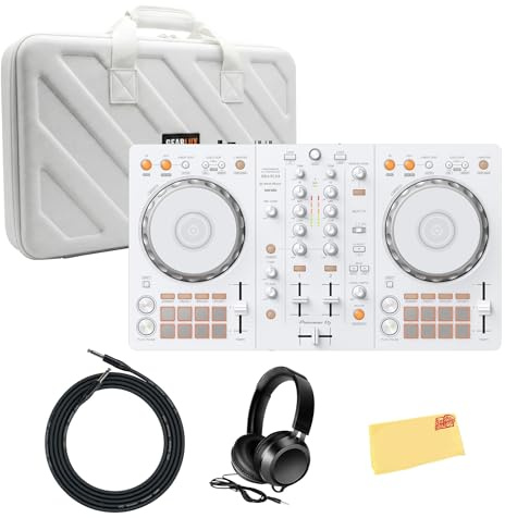 Pioneer DJ DDJ-FLX4 2-Channel DJ Controller - White Bundle with Carrying Case, Headphones, Instrument Cable, and Austin Bazaar Polishing Cloth