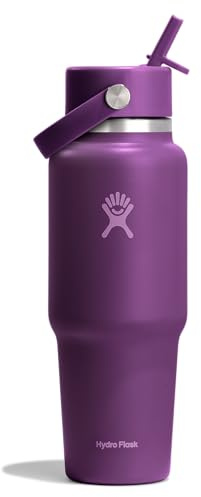 Hydro Flask Travel Water Bottle - Insulated Stainless Steel - Wide Straw Lid, Non Spill, Leakproof in 32 Oz Oat Tan