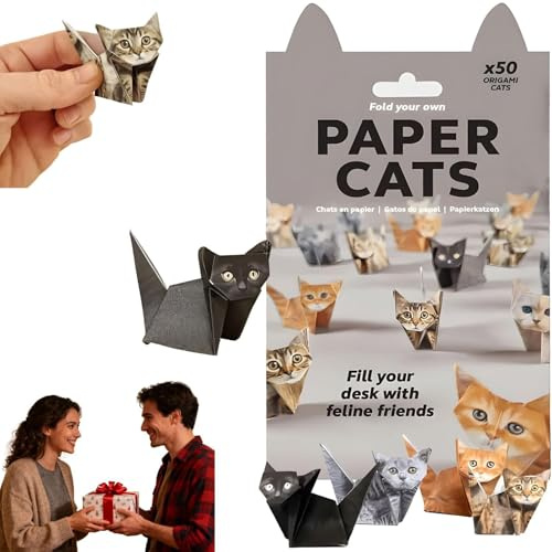 Muorruo 50 Hojas de Papel Origami Set de Manualidades, Divertidos Gatos de Papel 3D, Lindo Origami de Gatos de Papel para Plegar, decoración Creativa de Escritorio y Regalo para Amantes de los Gatos