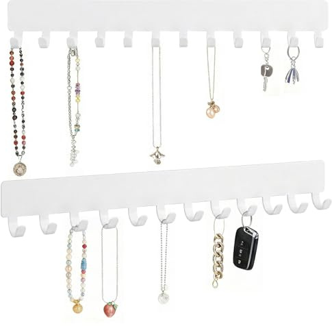2 Pack Wall Mounted Necklace Holder, Adhesive Non-Drill Necklace Hanger