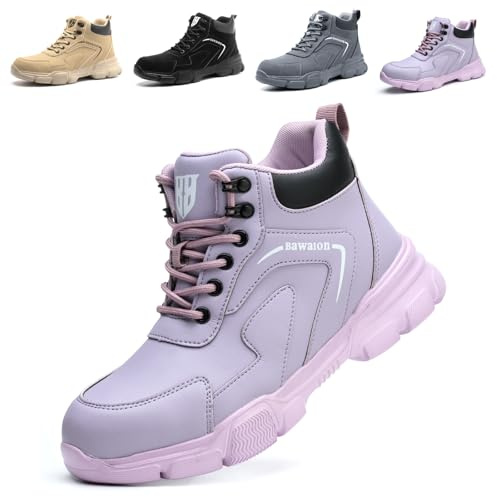 Bawalon Chaussures de Sécurité Hommes Femmes Montante, Imperméable Bottines de Sécurité avec Embout en Acier Légère Antidérapant Bottines de Travail
