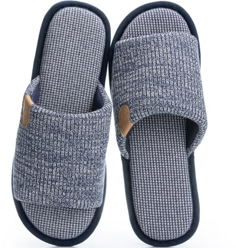 GOEWY Mens Cozy Memory Foam Slippers Indoor Outdoor Gifts for Men Slip On House Shoes Anti-skid Soft Open Toe Slippers, Dark Blue, 11/12 UK
