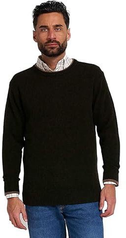 Jack PYKE 100% lammull rund hals stickad jumper, grön (Dark Olive), M