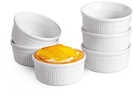 ComSaf 9CM White Porcelain Ramekins Set of 6, 175ML Baking Cups for Souffle, Creme Brulee, Custards, Pudding and Ice Cream - Durable 6oz