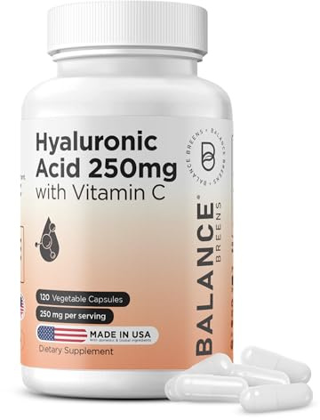 Pure Hyaluronic Acid Supplement 250mg with Vitamin C 50mg, 120 Vegan Capsules - Skin Hydration for Natural Glow, Hair, Nails, Bone & Joint Health Formula