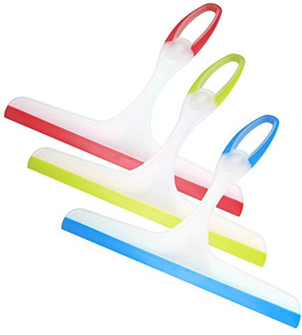 3 Pcs Window Squeegees, Shower Screen Wiper, Glass Cleaning Rubber Blade, Plastic Cleaner Scraper Washer for Mirror, Bathroom, Window, Floor, Glass