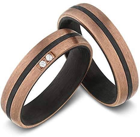 Schmuck Depot Partnerringe & Eheringe aus Titan und Carbon mit Diamant (0,020 ct W/SI) – Paar Verlobungsringe/Hochzeitsringe/Freundschaftsringe inkl. Gravur, Etui & Garantie | Modell 9000