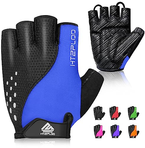HTZPLOO Bike Gloves - Cycling Gloves for Men & Women with Anti-Slip Pad, Light Weight, Nice Fit, Half Finger (Sky Blue, Large)