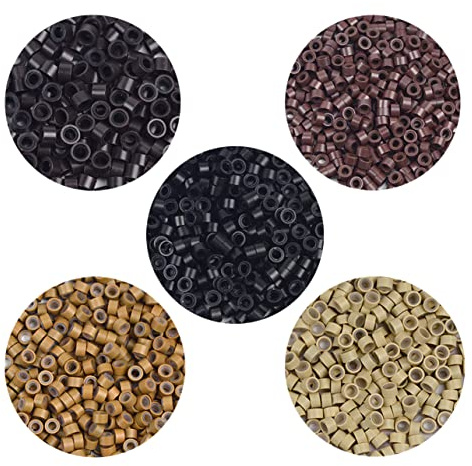 500 Pièces 5.0mm Micro Anneaux Doublés de Silicone Liens Perles pour Coller les Extensions de Cheveux (Noir)