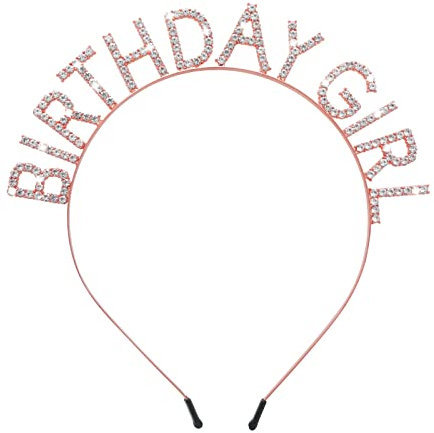 WLLHYF Anniversaire Couronnes Fille Bandeau Anniversaire Sash Bling Strass Bande De Cheveux Princesse Diadème Joyeux Anniversaire Accessoires pour Femmes Filles Fête Festival Décorations (Or Rose)