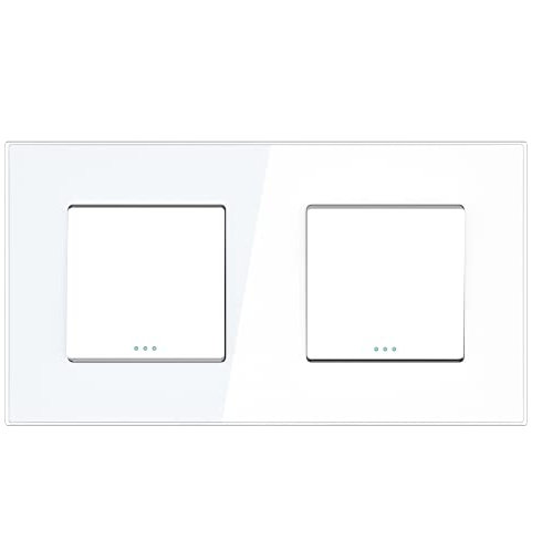 PULSAR Unterputz Lichtschalter 2-Fach Weiß Glas, Doppel Schalter mit Glasrahmen 10A 250V, Doppellichtschalter Wandschalter