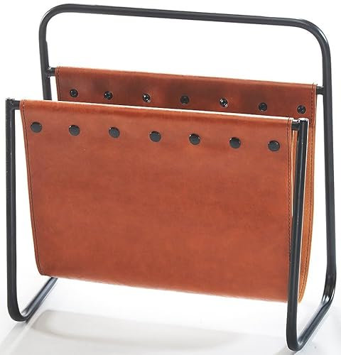 Kobolo Zeitungsständer Magazinsammler aus Metall und Kunstleder braun 39x21x40 cm