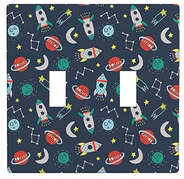 2 Gang Wall Plate,Square Light Switch Cover Plate,rocket clipart space ship Switch Wall Plate/Switch Plate 4.5 X 4.5