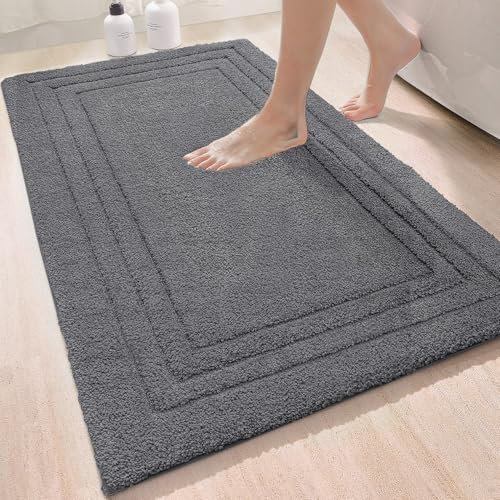 DEXI Badezimmerteppich 60 x 110 cm, weicher Badematte, rutschfest waschbar Badvorleger, Saugfähige Duschvorleger für Badezimmer, Dusche, Dunkelgrau