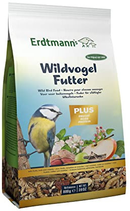 Erdtmanns Wildvogelfutter Plus 4 x 800 g Standbeutel | Geeignet für alle Jahreszeiten | Saubere Futtersteller | Für die Balkonfütterung