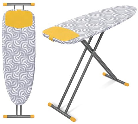 KINGRACK Full Size Ironing Board, Extra Wide Iron Board with Silicon Iron Rest, 4 Adjustable Height, Heavy Duty Ironing Board With Metal Panels, 135x46cm, Grey