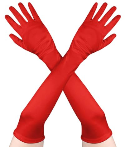 TaleMoon Rote Handschuhe Lang, Satin Handschuhe Damen, Abendhandschuhe Elegant, Kostüm Handschuhe für Classic Opera Party Halloween Karneval Kostüm