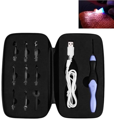 Lot de crochets 9 en 1 avec lumières LED, kit de 9 aiguilles à tricoter interchangeables, kit de tricot débutant, recharge USB