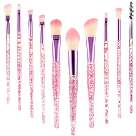 10 Stück Pinselset Makeup, Crystal Sparkles Powder Make up Pinsel Set, Schminkpinsel Set Professionelles, Foundation Sparkles Puderpinsel Powder Blusher Lidschatten Misch Concealer Highlight Pinsel