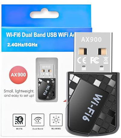WiFi 6 Dongle USB for PC Laptop Desktop, Mini USB Bluetooth 5.4 Adapter WiFi Wireless Dual Band Connection 5GHz 600Mbps & AX900 2.4G 286Mbps,Bluetooth for Win 11/10, Wi-Fi for Windows 11/10/7