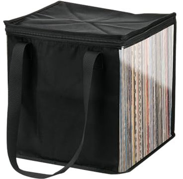 Generic Vinyl Record Storage Case, Dustproof & Scratch Resistant, Holds Up to 50 Records, Portable & Collapsible, Perfect for DJ Performances, Music Festivals & Travel, Black, 11.73x12.01x12.8 Inches