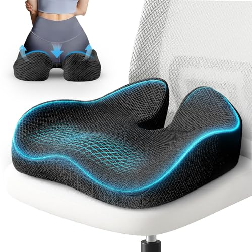 Sytopia Extra Large Office Chair Cushion, 19 x 17 Ergonomic Memory Foam Seat Cushion, Pressure Relief for Tailbone Pain, Sciatica & Hip Pain, Booster Pad for Sitting & Driving, Black