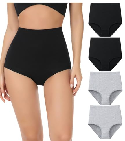 wirarpa Women's Cotton Knickers Super High waisted Briefs Ladies Underwear Full Coverage Panties Black Grey 4 Pack 5XL