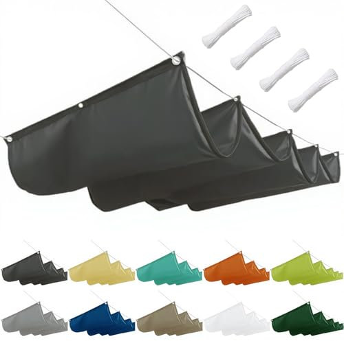 Parasole pergola Onda 1,2 x 4,5 m, protezione solare a scomparsa, tela retrattile, con corde di montaggio per tetto da terrazza, giardino d'inverno, giardino, antracite