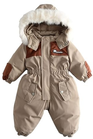 Combinaison de Ski pour Enfant Combinaison de Neige Hiver Barboteuses à Capuche Duvet Fille Garçon Doudoune à Capuche avec Manches Longues Combinaison de Ski Épais Tenues d'hiver pour 1-4 Ans