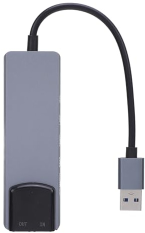 Elprico 5.1 Tarjeta de Sonido Externa de Canal, Reducción de Ruido de Salida de Entrada óptica Adaptador de Tarjeta de Sonido USB, Aleación de Aluminio con Entrada de Micrófono para