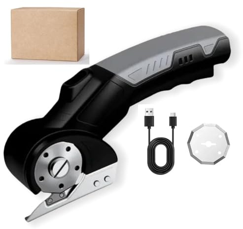 Kartonschneider Elektrische Schere Stoffschneider, Kabelloser Rollschneider Stoff Pappe Elektroschere mit Sicherheitsschloss & LED-Licht für Schneiden von Pappe Teppich Leder Filz Stoffen - 2000mAh