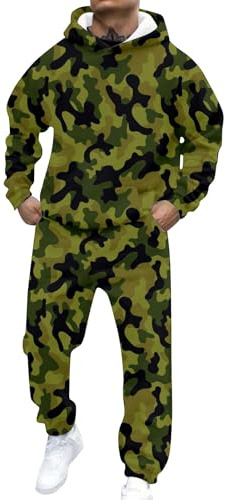 Tuta sportiva da uomo, mimetica, morbida, da jogging, da uomo, 2 pezzi, per fitness, a maniche lunghe, per calcio, palestra, tempo libero, stile retrò