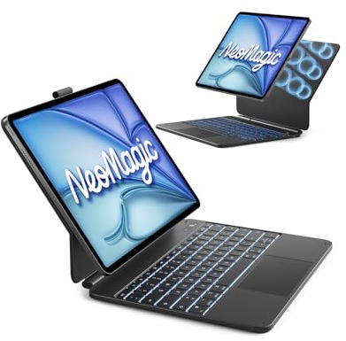 Inateck NeoMagic Magnetische Tastatur Hülle für iPad Air 13 Zoll M4/M3/M2(2026/2025/2024),iPad Pro 12.9 Zoll,Großes Trackpad,LED-Anzeige,7 Farben Hinterleuchtet,QWERTZ,mit Stifthalter,KB903
