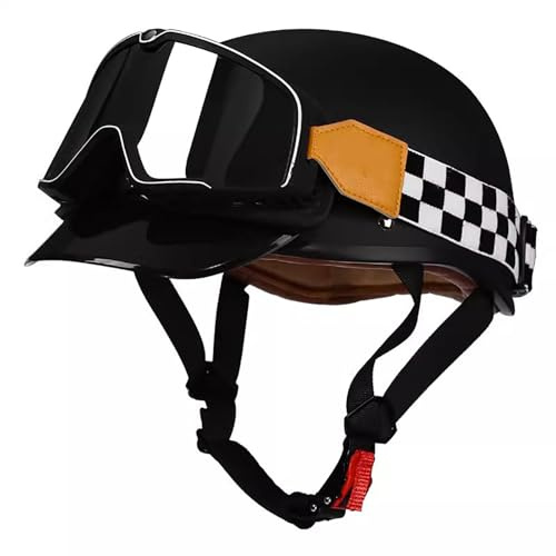 Casco Da Moto In Stile Tedesco, Mezzo Casco Con Calotta, Casco Da Uomo E Da Donna Per Adulti, Con Visiera, Omologato DOT, Casco Retrò Per Cruiser, Scooter, Chopper 9,XL (61~62cm)