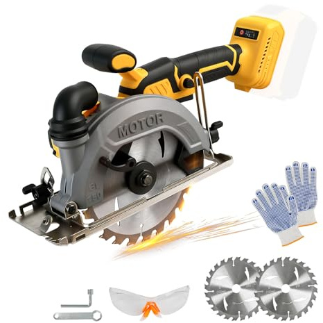 6 tum trådlös cirkelsåg kompatibel med Dewalt 18 V 20 V batteri, doppmax skärdjup 50 mm, borstlös mini-cirkelsåg 0-45° med 2 blad (150 mm) för skärning av trä, plast (inget batteri)