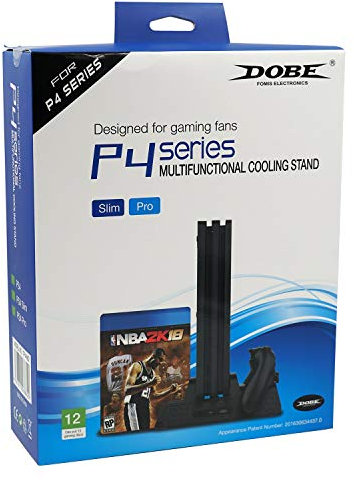 PlayStation Vertikaler Ständer Ladestation, Standfuß Lüfter Kühler Cooling, Dual Charger Ladegerät Docking Station, USB Hub, Blu-Ray Games Hüllen Stand 12x for PS4, Pro, Slim, DualShock 4 Controller