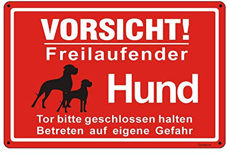 Goodvia Freilaufender Hund Schild Metall 20 * 30cm, Achtung Hunde Schild Vorsicht Freilaufender Hund Aluminium Reflektierendes Schilder Warnung vor Dem Hund, Innen und Außen Anwendbar