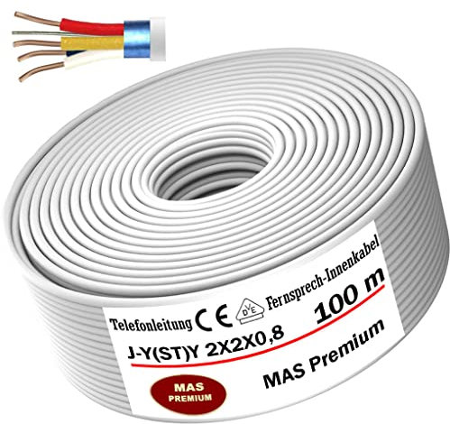 MAS Premium Von 5 bis 250m Telekommunikationskabel J-Y(ST) Y 2_4_6X2X0,8 Telefonleitung Klingelleitung Fernmeldeleitung (J-Y(ST) Y 2X2X0,8, 100m)