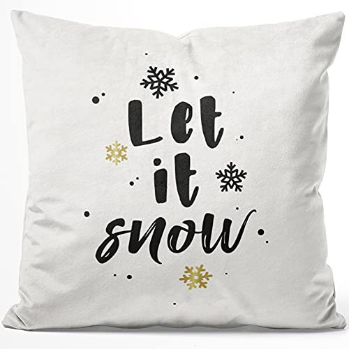 JUNIWORDS Kissen, Let it Snow, goldene Schneeflocken, 40 x 40 cm, Flauschig Samtweich Weich