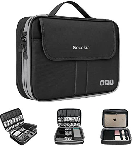 Gocokia Reise-Organizer, große Kapazität, Handtasche, Kabel-Organizer, Tasche, wasserdicht, Tragetasche für Laptop, Tablet, Handy, Festplatten, Strom – Schwarz