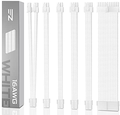 EZDIY-FAB PSU Cable Extension Kit - Sleeved Cable- Custom Power Supply Extension, 16 AWG, 24/8/6/4-PIN with White Combs