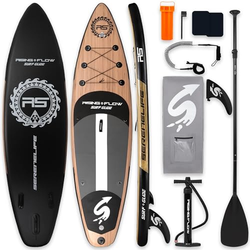 SereneLife tabla paddle surf hinchable, Paddle board, Cubierta antideslizante, Aleta inferior para remar, Estuche para guardar, Barco de pie para jovenes y adultos