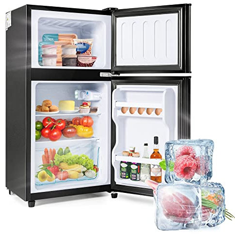 Merax Réfrigérateur congélateur de 60 litres - Double porte - Capacité de congélation : 22 litres - Volume de refroidissement : 38 litres - 172 kWh/an - Lumière LED de qualité supérieure - Noir