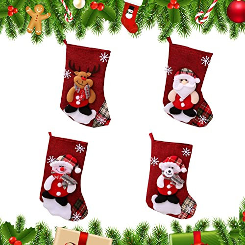 4 Stück Weihnachtsstrümpfe, Weihnachtsstrumpf Klein, Weihnachtsstrumpf Nikolausstiefel, Weihnachtsstrumpf Set, Kamin Christmas Stockings, Dekoration mit Schlaufen zum Aufhängen, Für Kamin Kinder