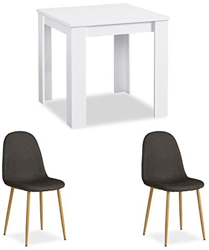 Homestyle4u 2373, Grupo de comedor con 2 sillas Blanco Gris, Mesa de comedor 80 x 80 cm Mesa de cocina con sillas Antracita