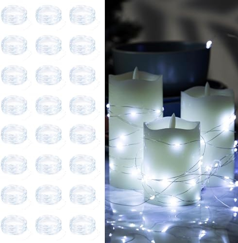 Yiaht 24 Pack Fairy Lights Battery Operated String Lights 7 Feet 20 Led Waterproof Christmas Lights Silver Wire Firefly Starry Moon Lights for Bedroom DIY Party Wedding Patio White